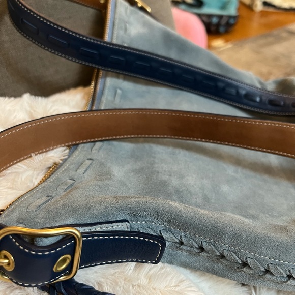 Pretty Coach Blue Suede Bag. Like new. Gold hardware. - Picture 9 of 12